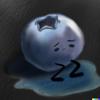 Digital art. A blueberry with arms and legs like a person. It’s sitting on the ground with its back to the viewer and is clearly crying. The tears are pooling around it on the ground.