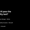 Title slide for Can Your AI Pass the Accessibility Test? with Carie Fisher, Aaron Gustafson, and Jessie Lorenz.