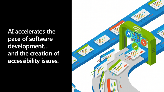 Slide reading: AI accelerates the pace of software development… and the creation of accessibility issues.